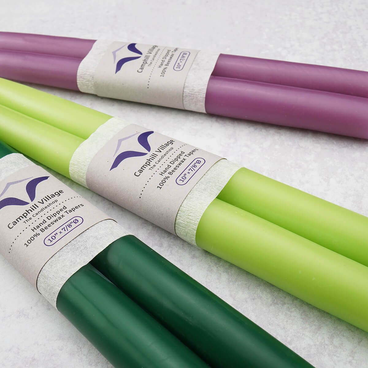 Natural beeswax looped taper candles colored